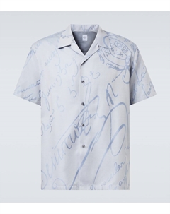 Печатная хлопковая, шерстяная и шёлковая рубашка для боулинга, Middle Blue Berluti