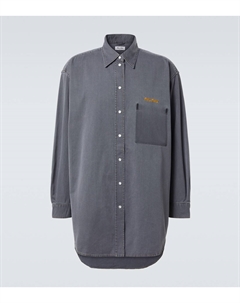 Рубашка oversize из шамбре с логотипом, серый Miu miu