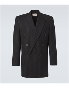 Пиджак из шерстяной габардиновой ткани в тонкую полоску, Noir Gris Saint laurent