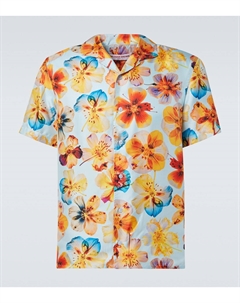 Шелковая боулинговая рубашка Hibbert с цветочным принтом, Springwater Blue Orlebar brown