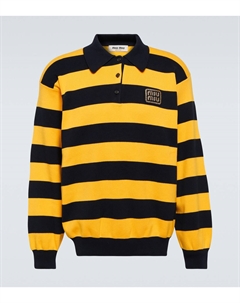 Полосатый хлопковый поло-свитер, Blu + Giallo Miu miu