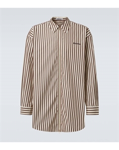 Оверсайз рубашка из хлопка в полоску, Ivory/Cocoa Brown Miu miu
