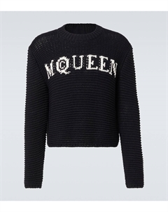 Хлопковый свитер с логотипом в жаккардовой технике, Black/Ivory Mcqueen