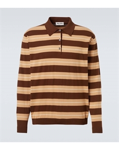Вязаный полосатый хлопковый поло-свитер, Cacao+Caramello Miu miu