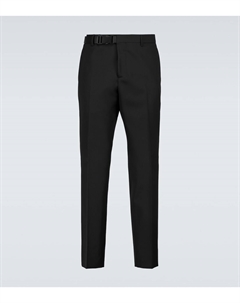 Шерстяные брюки с пряжкой, черный Prada