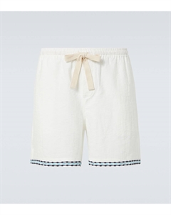 Льняные шорты с вышивкой Frequency, White/Blue Commas