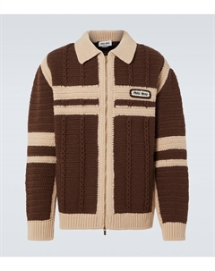 Кашемировый свитер с молнией и рельефным узором, Cocoa Brown Miu miu