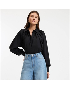 Рубашка свободного покроя их хлопка длинные рукава черный La redoute collections