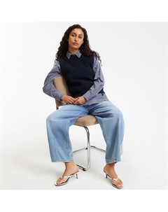 Джемпер-безрукавка с круглым вырезом из меланжевой альпаки синий La redoute collections