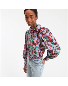 Рубашка с галстуком завязывающимся большим бантом длинными рукавами с цветочным принтом черный La redoute collections