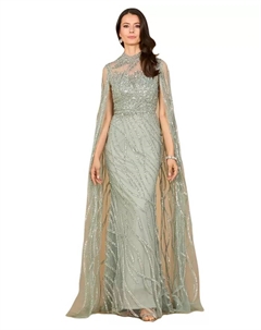 Женское платье с высоким воротником и длинными рукавами-накидкой, серый Lara