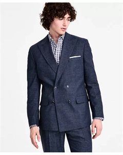 Мужской современный приталенный двубортный пиджак из льна, синий Tommy hilfiger