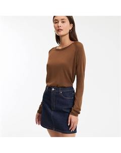 Пуловер мелкой вязки с круглым вырезом и длинными рукавами каштановый La redoute collections