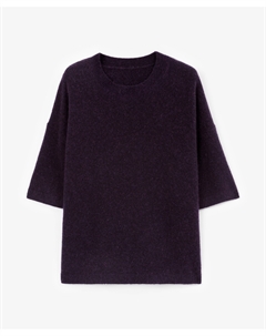 Джемпер оверсайз с коротким рукавом из смесовой меланжевой пряжи с ворсовой структурой фиолетовый Glvr