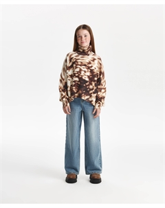 Джинсы для девочки силуэта палаццо с высокой посадкой голубые Gulliver