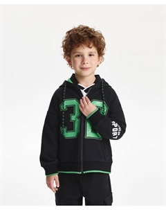 Толстовка с капюшоном для мальчика распашная из футера черная с Gulliver