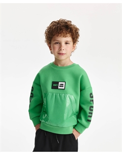 Свитшот для мальчика из неопрена с карманом-кенгуру зеленый Gulliver