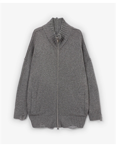 Кардиган вязаный оверсайз из полушерстяной меланжевой пряжи на молнии серый Glvr