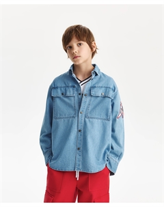Рубашка джинсовая с длинным рукавом для мальчика синяя Gulliver