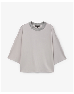 Футболка силуэта оверсайз с О-образной горловиной из вязаного риба серая Glvr