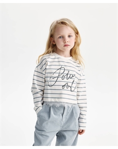 Лонгслив укороченный в полоску для девочки молочный Gulliver