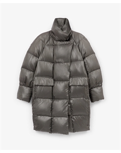 Пальто стеганое на натуральном пуху с рукавами-реглан и асимметричной застежкой оливковое Glvr