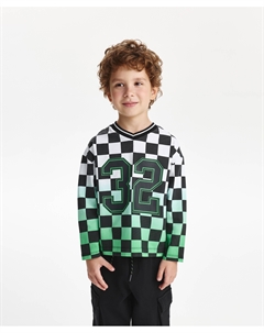 Лонгслив для мальчика свободной формы в клетку с принтом черно-белый Gulliver