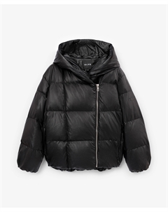 Куртка на натуральном пуху с асимметричной застежкой из плащовки с полиуретановым покрытием черная Glvr