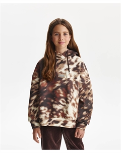 Худи для девочки силуэта умеренный оверсайз коричневое с принтом Gulliver