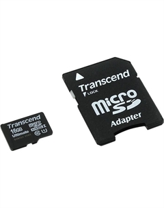 Карта памяти 16Gb microSDHC Class 10 UHS-I U1 + адаптер Transcend