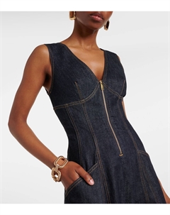 Джинсовое платье миди на молнии, синий Self-portrait