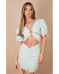 Зеленое шифоновое облегающее платье в клетку с вырезами и кольцами Prettylittlething