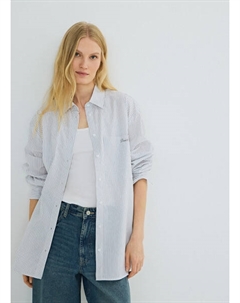 Рубашка в полоску с вышивкой, Серый Ostin