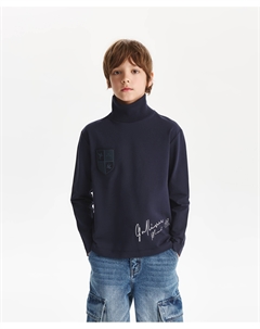 Водолазка для мальчика трикотажная синяя с вязаной горловиной Gulliver