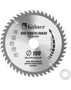 Пильный диск KSD 190*20/30*48, по дереву, 190мм, 1.4мм, 30мм, 1 Kolner