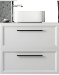 Тумба под раковину со столешницей Эстерсунд 75 матовая белая, роверелла, с отверстием для смесителя Stworki