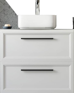 Тумба под раковину со столешницей Эстерсунд 75 матовая белая, простоун беж, с отверстием для смесителя Stworki