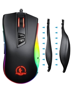 Мышь проводная PANTEON PS88, 6200dpi, оптическая светодиодная, USB, черный (PANTEON PS88 Black) Jet.a