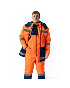 Куртка рабочая мужская утепленная Сигнальщик 52-54 рост 170-176 см темно-синяя/оранжевая Дарина