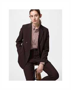 Двубортный пиджак женский, темно-коричневый Uniqlo