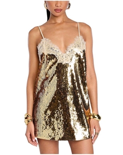 Оливковое платье с пайетками Retrofete, золотой