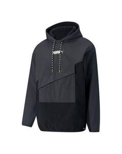Толстовка fleece lined casual drawstring hooded splicing pullover black, черный Puma