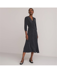 Платье длинное V-образный вырез длинные рукава серебристый Laredoute