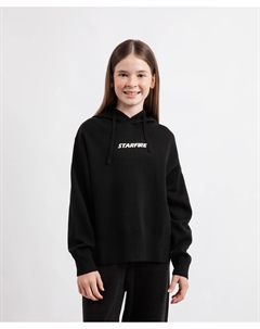 Толстовка вязаная с капюшоном для девочки черная Gulliver