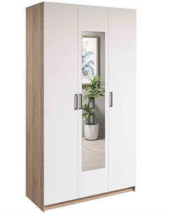 Шкаф прямой трехстворчатый для одежды, с зеркалом, 1200×522×2200 мм, цвет дуб сонома/белый Nobrand