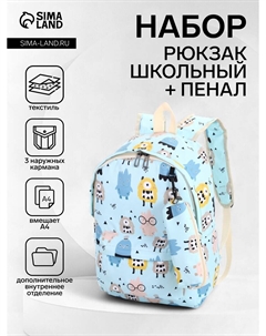 Набор: рюкзак школьный и пенал, с карманами, с принтом, размер 29×12×41 см, голубой/желтый Nobrand