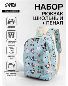 Набор: рюкзак школьный и пенал, с карманами, с рисунком, размер 29×12×41 см, голубой Nobrand