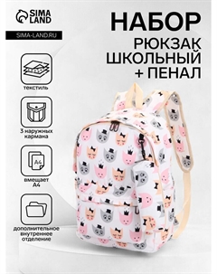 Набор: рюкзак школьный и пенал, с карманами, с рисунком, размер 29×12×41 см, белый/розовый Nobrand