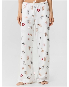 Брюки домашние женские белые с принтом котиков Mark formelle