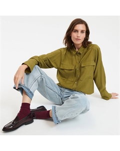 Рубашка короткая и объемная с длинными рукавами зеленый La redoute collections